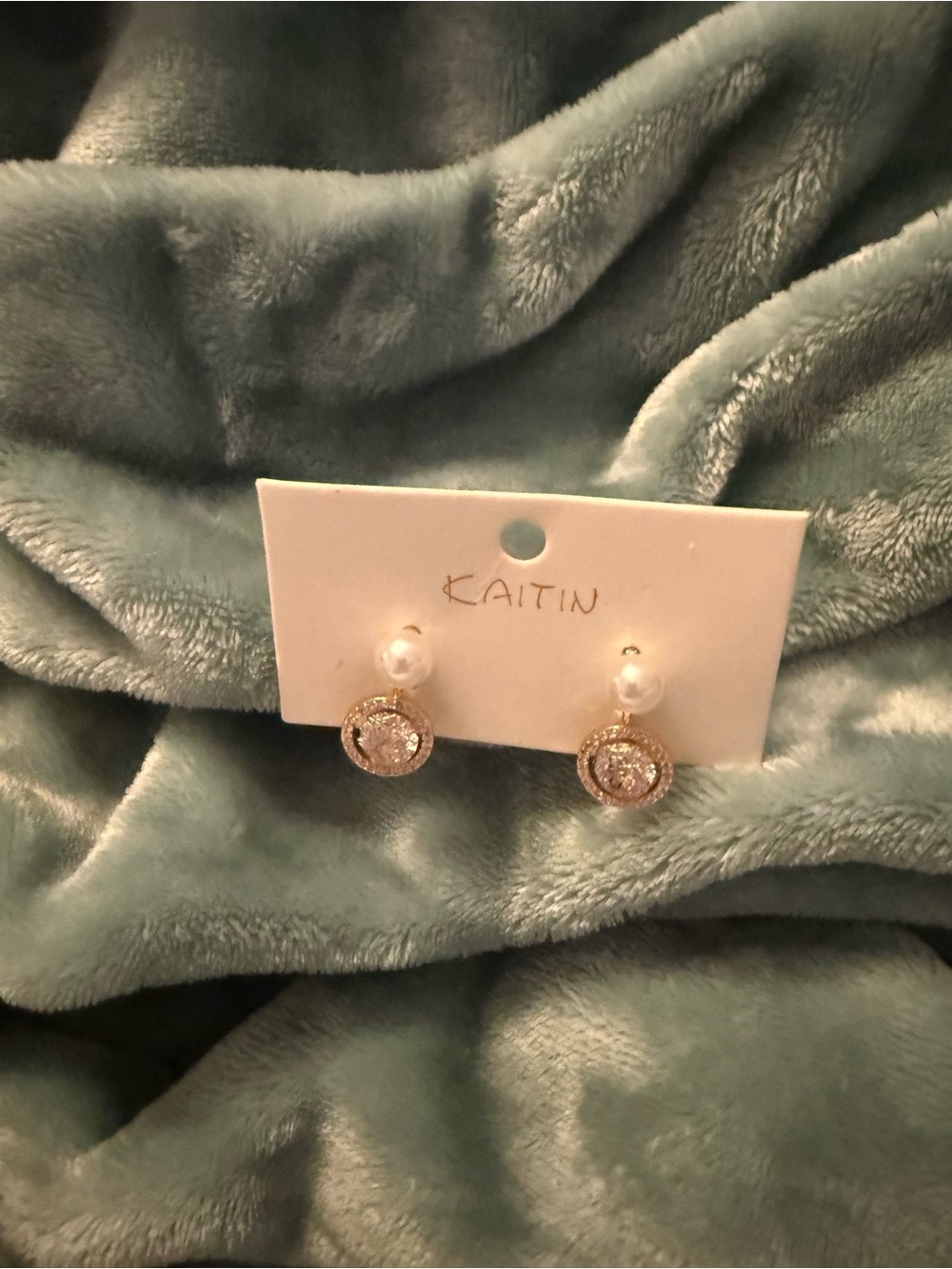Katin White Pearl and Gold Crystal Drop Earrings